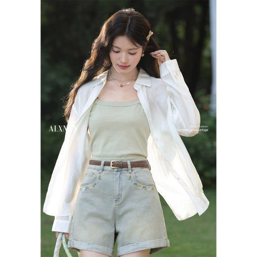 鹿向南「素衣絮语」宽松休闲衬衣杏色防晒长袖衬衫女春季上衣外套 商品图2