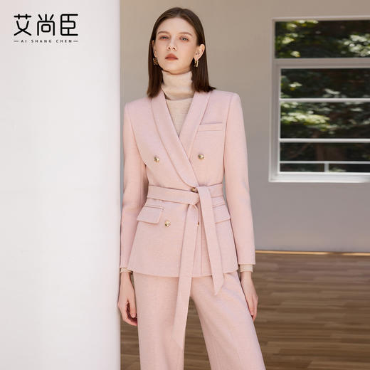 艾尚臣复古时尚套装女羊毛高级感西装两件套气质名媛职业装秋冬厚 商品图0