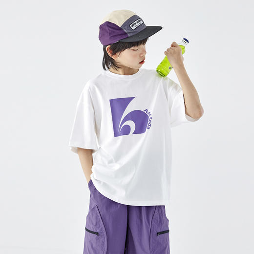 青石灰 经典白预售4.19发 【轻氧T】蓝汽水2026夏男童上衣印花短袖UPF50+防晒青少年凉感T恤 商品图2