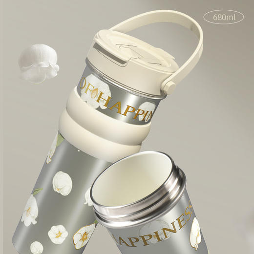 女神礼品热卖中！！【花语“幸福归来】铃兰香颂瓷釉保温杯 双口杯盖 中层316不锈 内层陶瓷层 保温保冷  好看 饮水更健康 商品图2