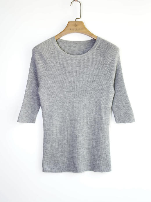 大小姐·精纺丝羊绒圆领罗纹半袖套头衫 商品图4