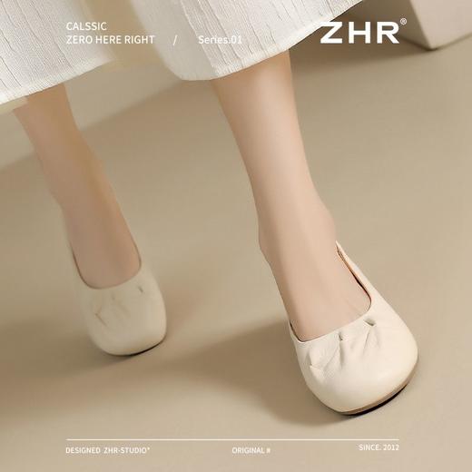 ZHR则则羊皮浅口气质单鞋真皮女2026新款百搭粗跟一脚蹬通勤单鞋 商品图2