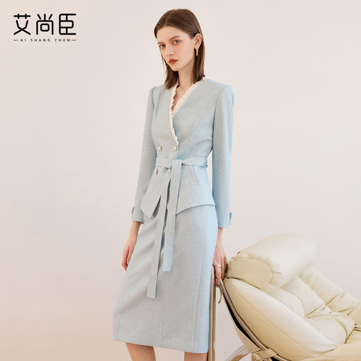 艾尚臣晨曦蓝西装套装女高端精致女职业装商务通勤厚西服两件套冬 商品图1
