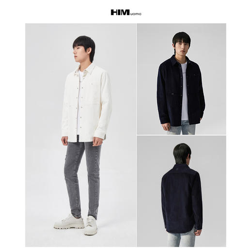 HIM漢崇  灯芯绒长袖衬衫男休闲潮流方领纯色衬衣外套男 2025秋季 商品图3