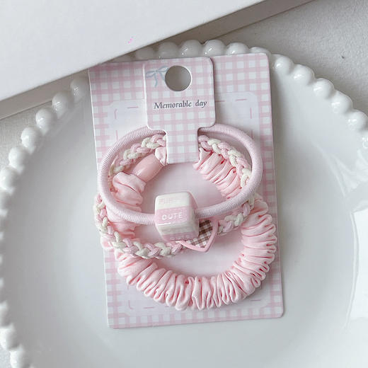 ZY格子爱心珠饰皮筋组合皮筋（3根）-纪念日百货门店同款169260916 商品图4