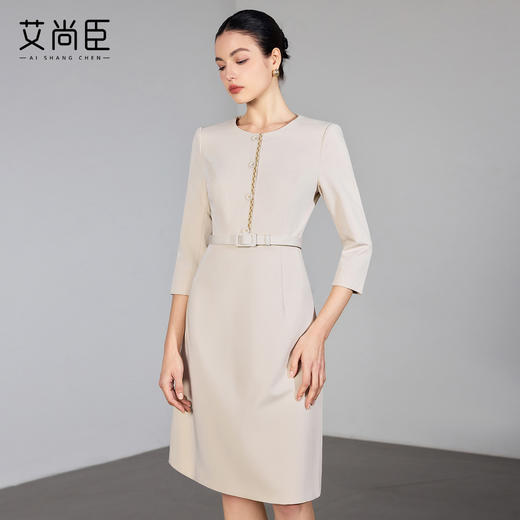 艾尚臣气质西装连衣裙女七分袖收腰显瘦通勤干练职业装优雅风A裙 商品图1