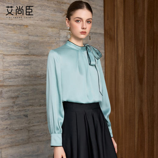 艾尚臣法式蝴蝶结飘带领长袖衬衫女轻熟优雅风高级感上衣 商品图1