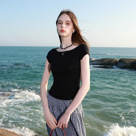 【瘦瘦T】三彩2026春季新款显瘦短袖T恤修身短款套头衫上衣M 商品图1