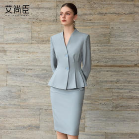 艾尚臣高端优雅西装套装女灰蓝色时尚套装气质高级感工作服两件套
