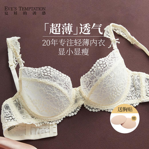 夏娃的诱惑法式蕾丝内衣女薄款大胸显小防下垂超薄缩胸大码文胸夏 商品图0