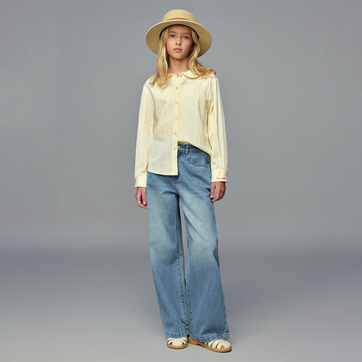 💕春3童装法式经典绣花直筒百搭牛仔长裤 商品图3