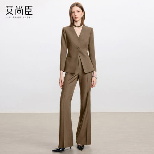 艾尚臣复古老钱风时尚套装女经典西服阔腿裤两件套冬季通勤职业装 商品图0