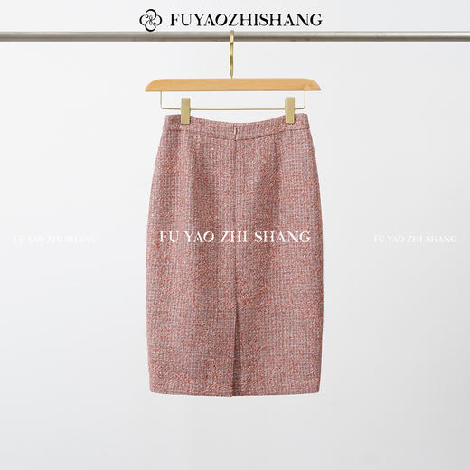 FUYAO扶摇直上 粉色小香风两件套女春高级感粗花呢西装外套半身裙 商品图4