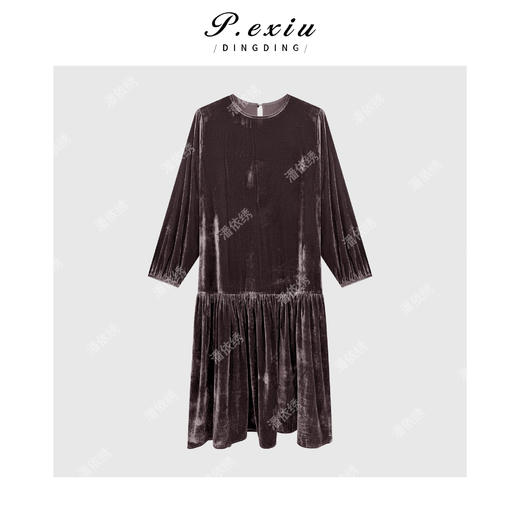 【浮光椿野】人丝进口丝绒赫本风优雅气质连衣裙W-63487 商品图1