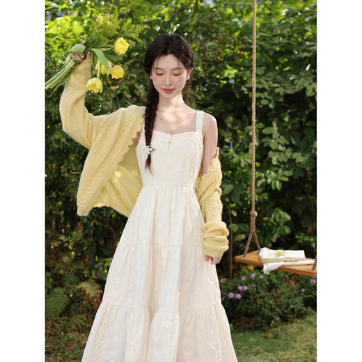 鹿向南「白雾星海」法式无袖连衣裙女2026春小个子高腰度假吊带裙 商品图1