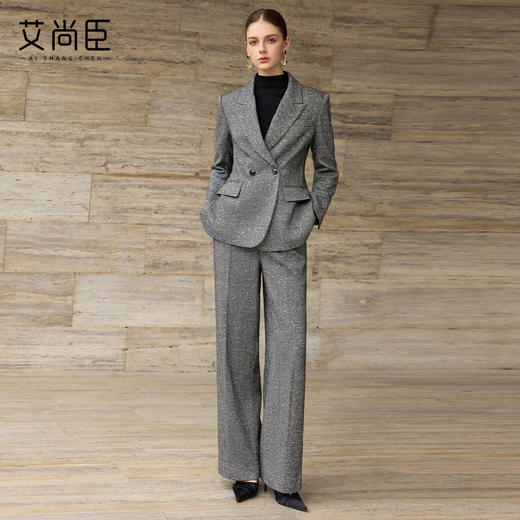 艾尚臣【织梦罗绮】老钱风西装外套女秋冬人字纹羊毛商务职业套装 商品图2