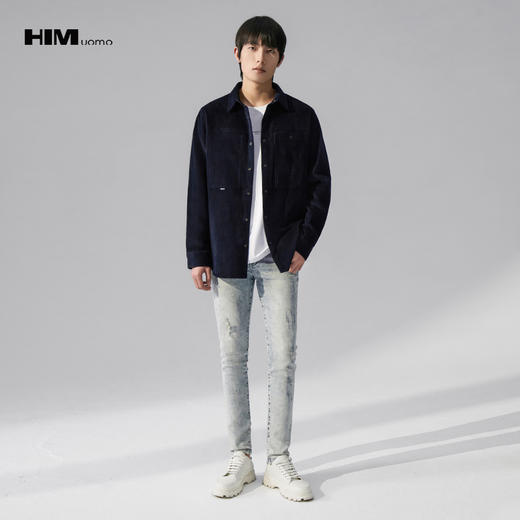 HIM漢崇  灯芯绒长袖衬衫男休闲潮流方领纯色衬衣外套男 2025秋季 商品图0