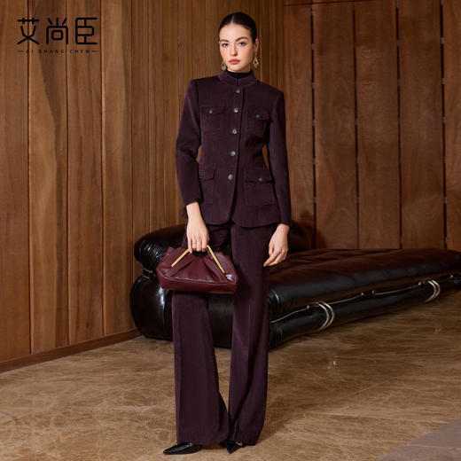 艾尚臣老钱风立领西装套装女冬季收腰职业装通勤西服两件套高级感 商品图1