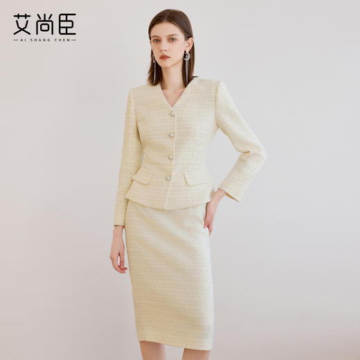 艾尚臣小香风两件套女春季轻熟优雅风V领西装半身裙气质名媛套装 商品图0