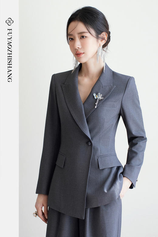 FUYAO扶摇直上 oldmoney灰色西装套装**练西服两件套职场正装春 商品图5