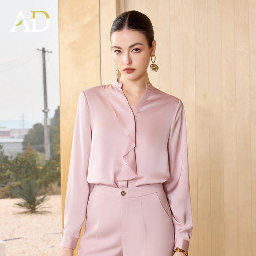 AD高端精致粉色缎面长袖衬衫女春2026新款高级感重要场合穿搭衬衣 商品图0
