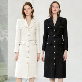 艾尚臣粗纺小香风连衣裙设计感法式西装裙正式场合裙子通勤收腰冬