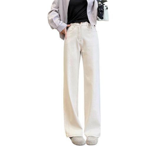 神仙白牛！2026双纱四面弹窄版阔腿裤修腿显瘦直筒白色牛仔裤！ 商品图3