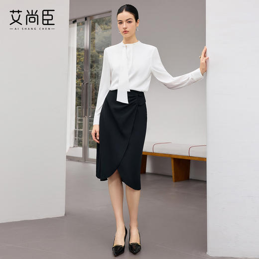 艾尚臣优雅风飘带领长袖衬衫女职业通勤白衬衣气质设计感女装上衣 商品图3