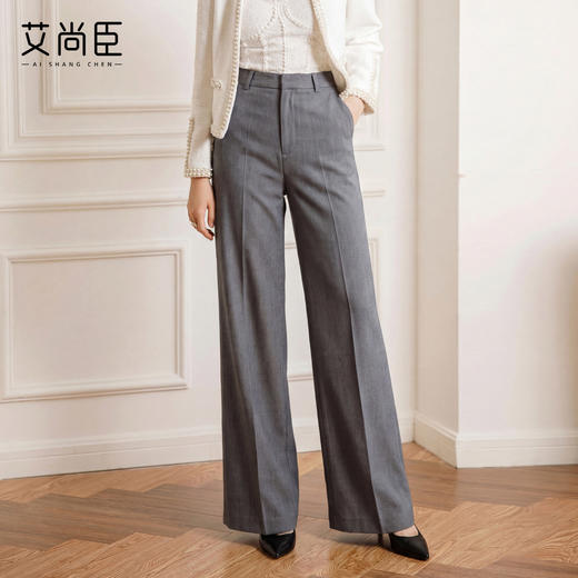 艾尚臣艾气质极简风高腰阔腿裤女通勤西装裤直筒显瘦老钱风商务 商品图0
