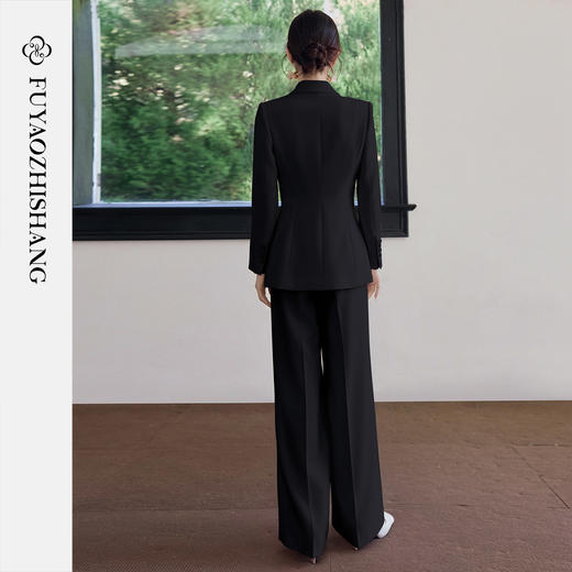 FUYAO扶摇直上 职场极简风黑色西装套装女直筒裤两件套通勤穿搭春 商品图4