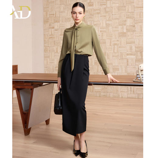 AD高端精致缎面衬衫裙子套装女士长袖飘带衬衣轻奢高级感通勤穿搭 商品图1