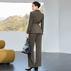 老钱风卡其绿复古羊毛人字纹西装套装女收腰通勤职业装西裤厚 商品缩略图4