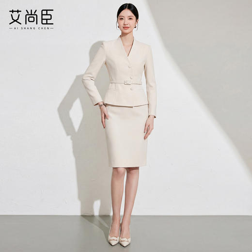 艾尚臣职业套装女春季新款卡其色西装两件套装高级感正装面试工装 商品图0