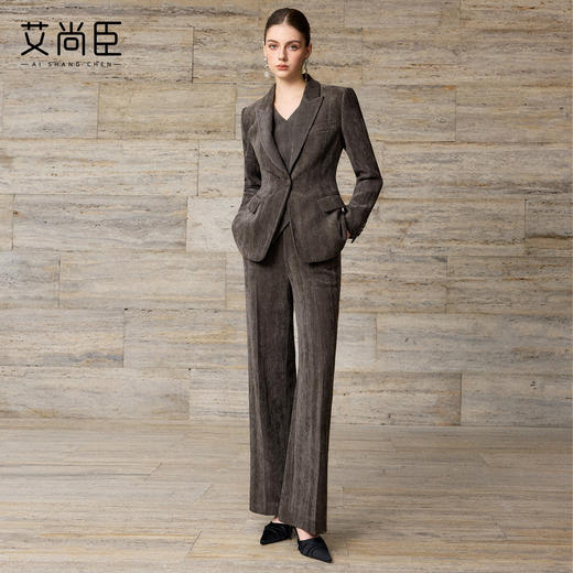 艾尚臣老钱风西装套装女秋冬商务职业装西服外套长裤三件套通勤风 商品图3