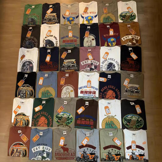 36色！2026复古港风春夏重磅情侣男女纯棉休闲百搭磨毛印花短袖T恤衫！ 商品图1