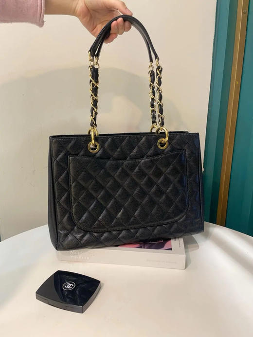 Chanel GST 黑金 荔枝纹牛皮 购物袋 商品图1