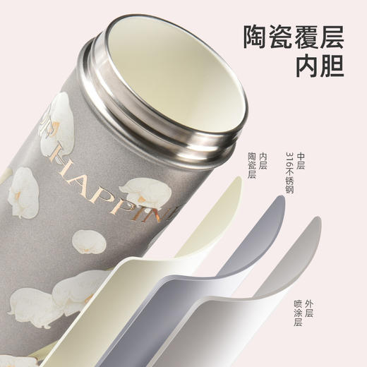女神礼品热卖中！！【花语“幸福归来】铃兰香颂瓷釉保温杯 双口杯盖 中层316不锈 内层陶瓷层 保温保冷  好看 饮水更健康 商品图4