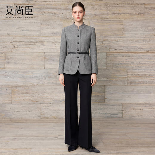 艾尚臣格雷系立绵羊毛西装套装女职业高级高智感阔腿裤两件套气质 商品图0