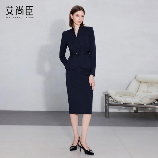 艾尚臣藏青色西装套裙女2026新款商务风长袖显瘦气质通勤ol职业装 商品图3
