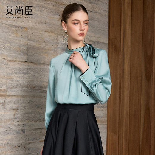 艾尚臣法式蝴蝶结飘带领长袖衬衫女轻熟优雅风高级感上衣 商品图3