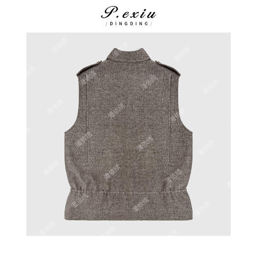 PanYiXiu/潘依绣100%亚麻工装风单排扣抽绳收腰立领马甲W-63401 商品图2