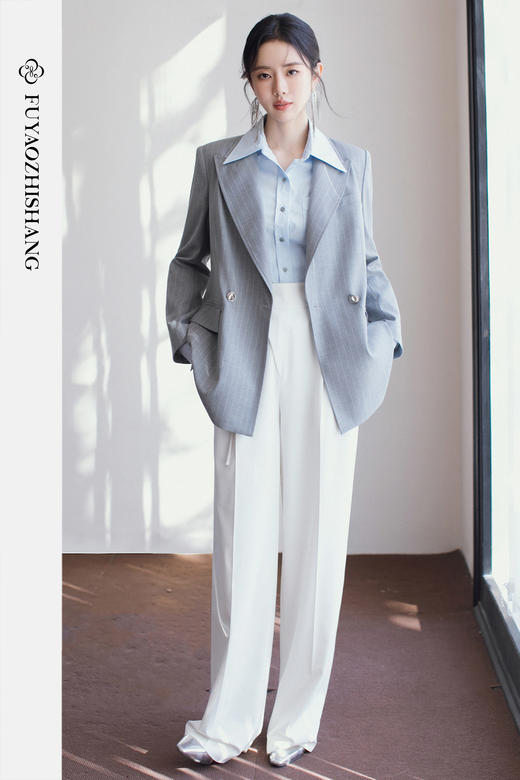 FUYAO扶摇直上 【老钱风】阔版有型条纹西装三件套女春季优雅通勤 商品图5