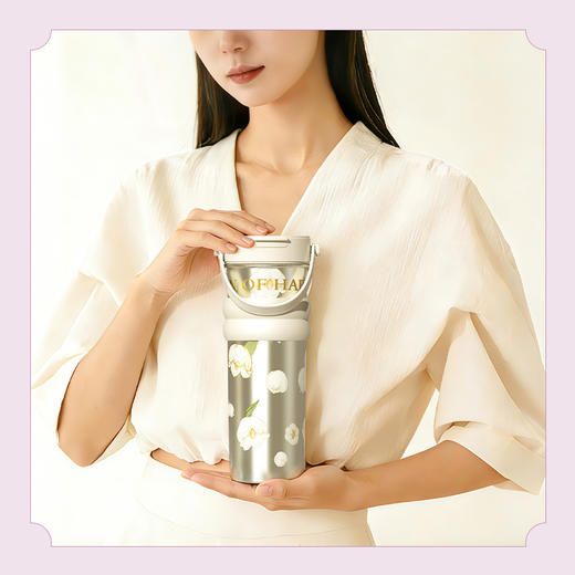 女神礼品热卖中！！【花语“幸福归来】铃兰香颂瓷釉保温杯 双口杯盖 中层316不锈 内层陶瓷层 保温保冷  好看 饮水更健康 商品图1
