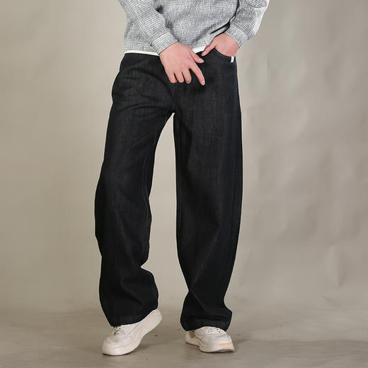 DRONKOO 2026 抽绳松紧腰破骨前移左袋织唛普洗中厚牛仔长裤 商品图1