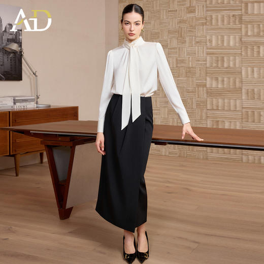 AD高端精致缎面白衬衫女2026新款高级感职业装正式场合两件套裙子 商品图1
