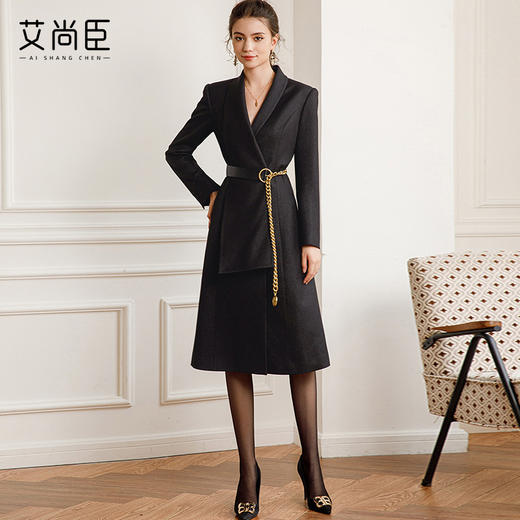 西装职业连衣裙女秋冬2025年新款高级感黑色外套长袖中长款裙大衣 商品图3