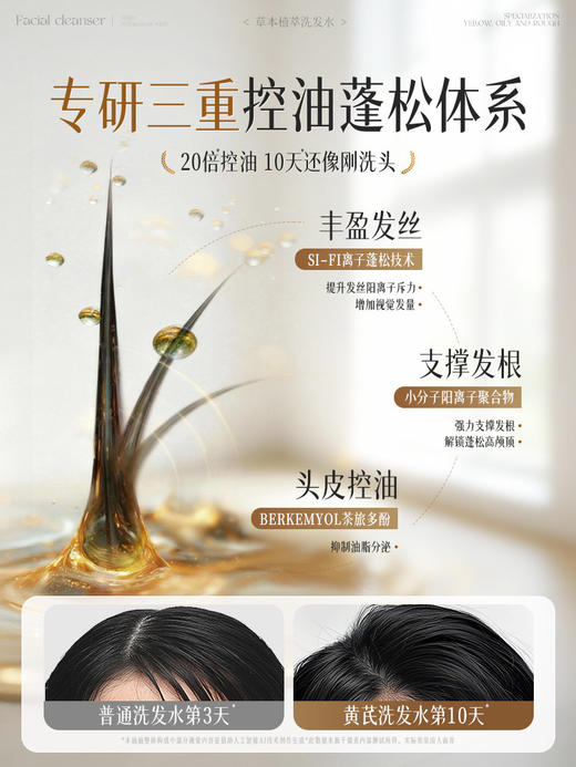 【三天不洗也不油】RUYI儒意黄芪草本植萃洗发水 长效清爽控油 专利去屑告别雪花 黄芪养发强韧发根 温和修护头皮屏障 800ml/瓶 商品图3