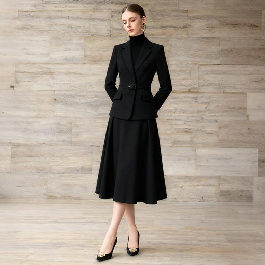 艾尚臣通勤风黑色毛呢西装套装女修身收腰呢子职业套裙气质秋冬款 商品图1