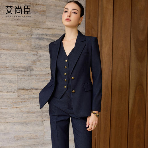 艾尚臣老钱风藏青色西装套装女西服两件套职业装商务通勤气质女装 商品图1