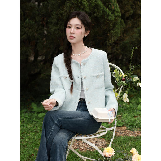 鹿向南「春日香颂」小香风浅蓝色短外套女春季小个子气质开衫上衣 商品图4